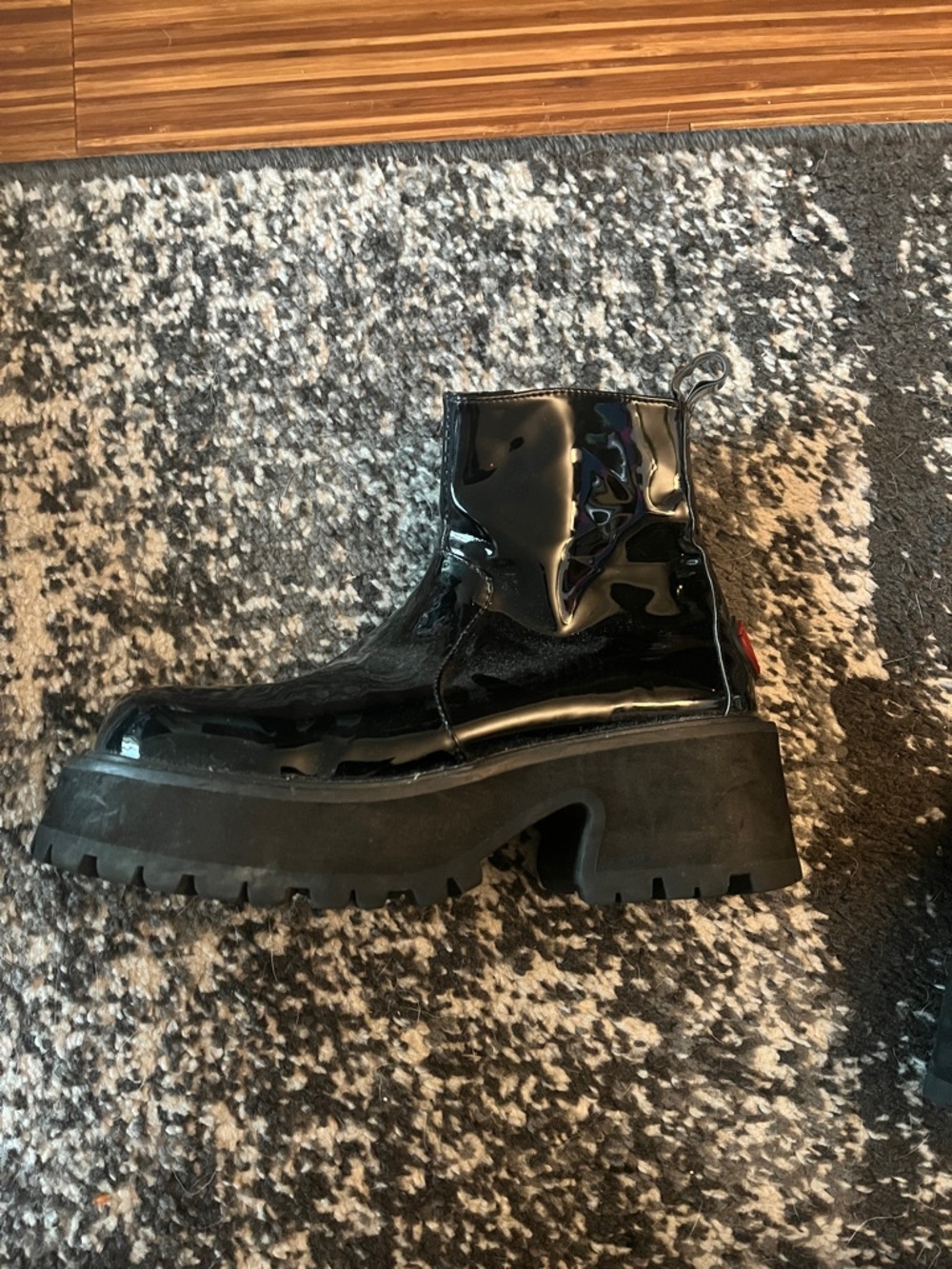 UNIF Black Patent Chunky Platform Ankle Boots with Side Zips - Picture 11 of 14